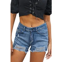 

Wholesale Casual Light Blue Wash Distressed Denim Shorts For Women