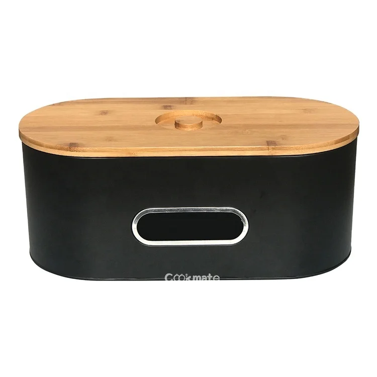 

Custom black modern kitchen pastry storage container with wooden lid