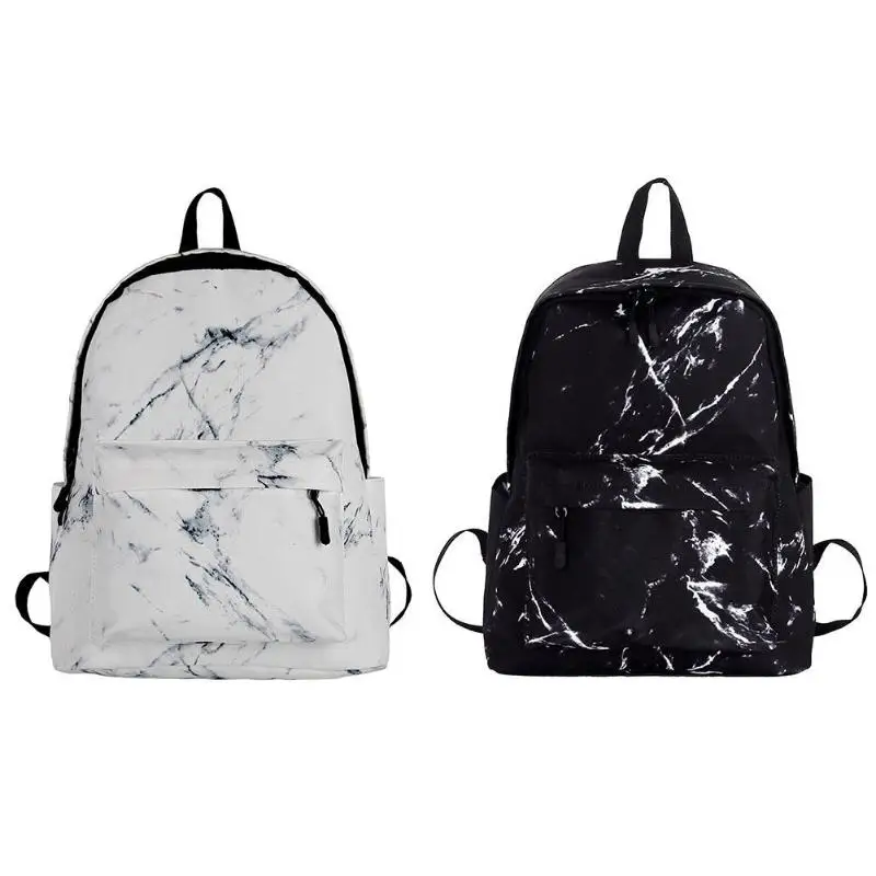 

2019 New Ins Hot Girls Marble Stone Print Backpack Personality Portable School Bag Female Casual Travel Satchel Shoulder Bag, White/black