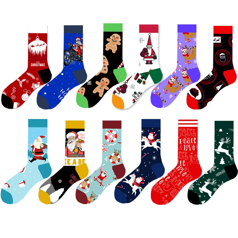 

Hot Sale Fall And Winter Cotton Funny Socks Dear Elk Santa Claus Snow Christmas Unisex Socks, Picture color