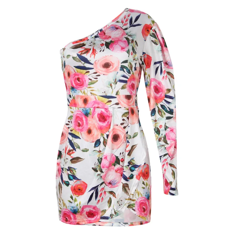 

Wholesale Dresses Women's Print One-Shoulder Buttocks Skirt