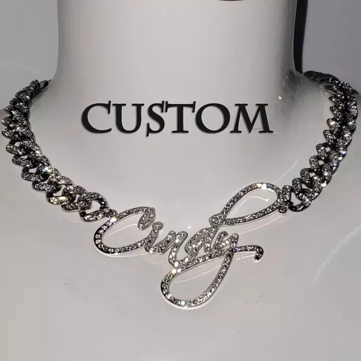 

Dy Hip hop Cuban Link Iced Out Name Custom Necklace Men Women Jewelry Birthday Gift, As pic shown