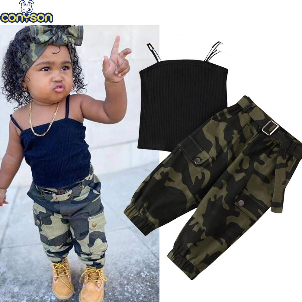 

Conyson New Fashion Summer Kids Girls Clothes Sets Camouflage Print Sleeveless Solid Vest Tops Long Pants 2Pcs Fantasy Outfits, Picture shows