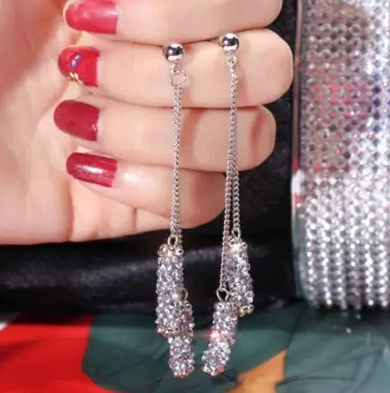 

Fashion Earring Women Simple Personality Long Chain Tassel Crystal Studs Earrings Set Party Wedding Charm Jewelry Gift