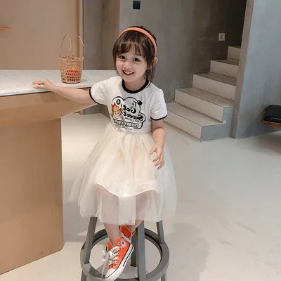 

New fashion toddler Girls summer ruffled short sleeve cartoon printed tulle t shirt dress, Picture shows
