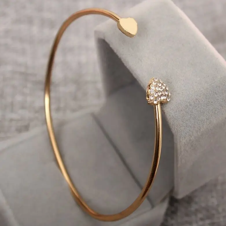 

2021 Hot Sellimg Fashion Adjustable Crystal Double Heart Bow Opening Bracelet For Women Jewelry Gift, As picture