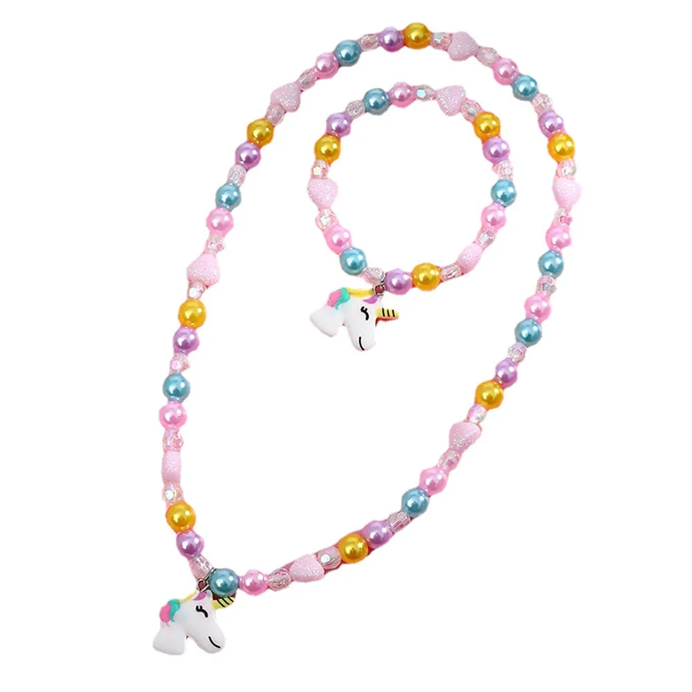 

Fashion Hot Selling Acrylic Children's Lovely Unicorn Necklace Bracelet Set, Mix color