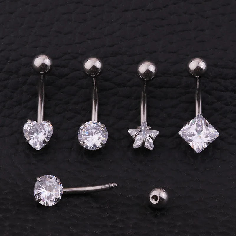 

2021 Sailing Piercing Jewelry 316L Stainless Steel Geometric Belly Rings Geometric Shaped CZ Belly Button Rings