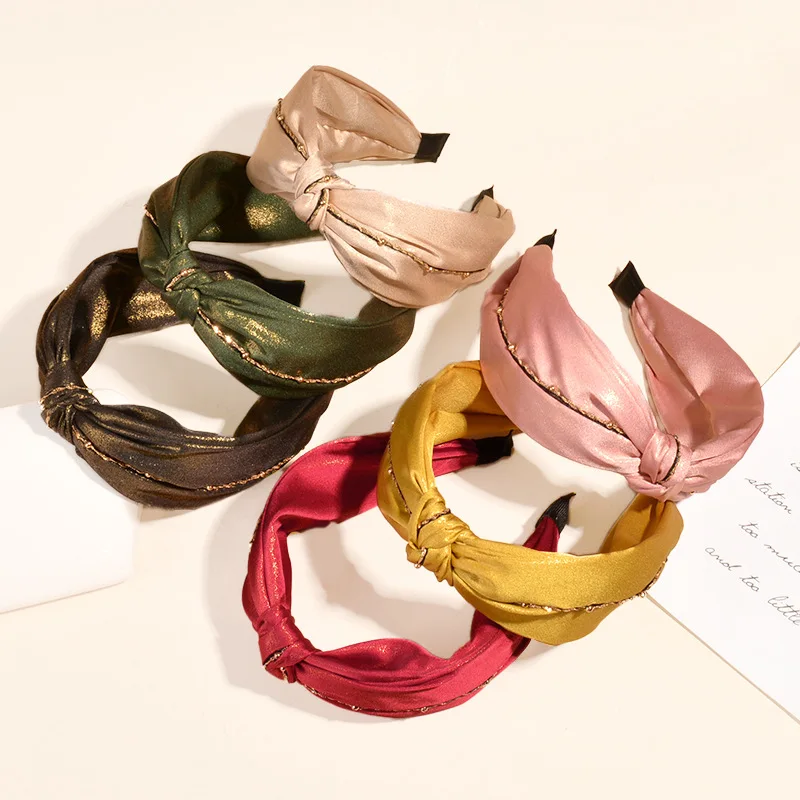 

Jachon Wholesale Chain Sport Colorful Makeup Headbands Wide Bowknot Headband gold chain hair hoops, As picture