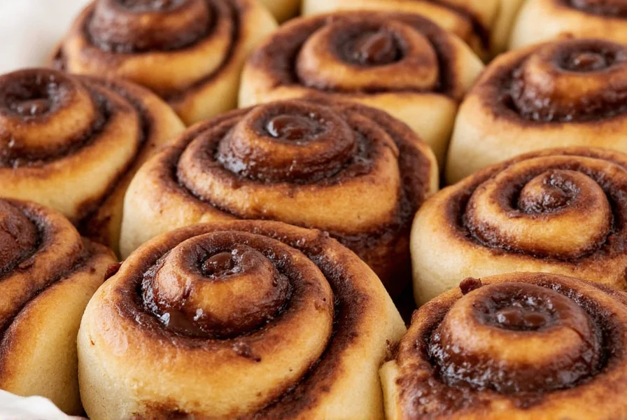 Homemade chocolate cinnamon rolls fresh from the oven with melted chocolate swirls and glossy icing