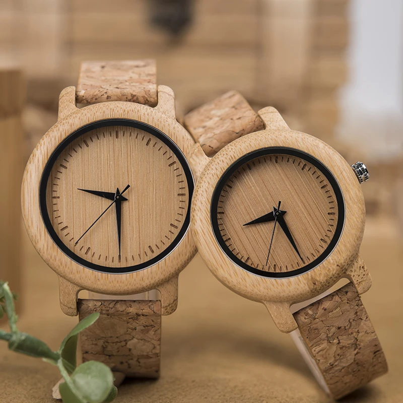 

Drop Shipping Lovers Watches Wooden Timepieces Handmade Cork Wood Strap Bamboo Women Watch