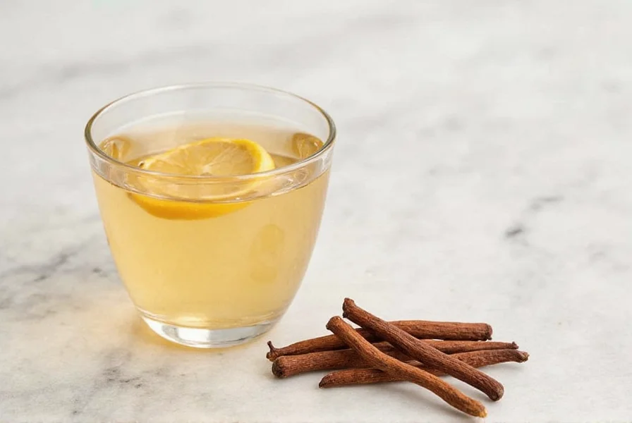 Finished clove water in glass with cloves and lemon slice