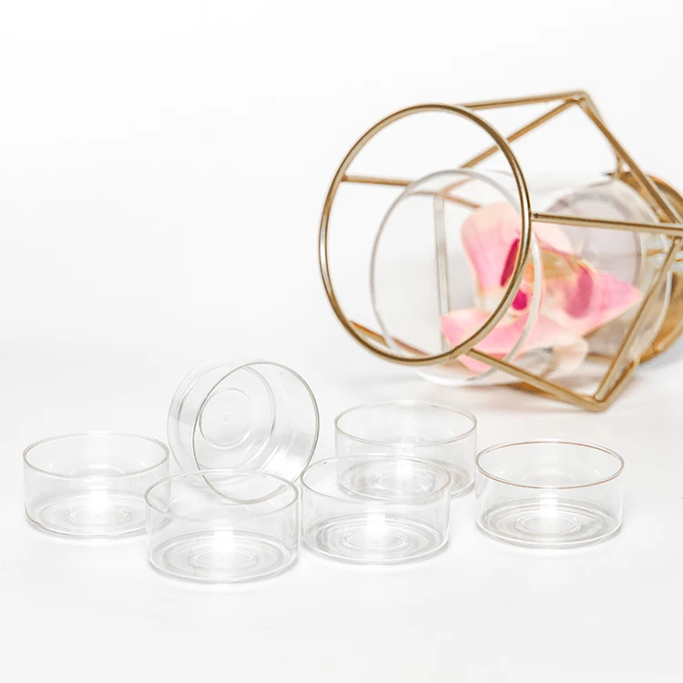 

Empty plastic clear tealight container cups votive cup candle holder