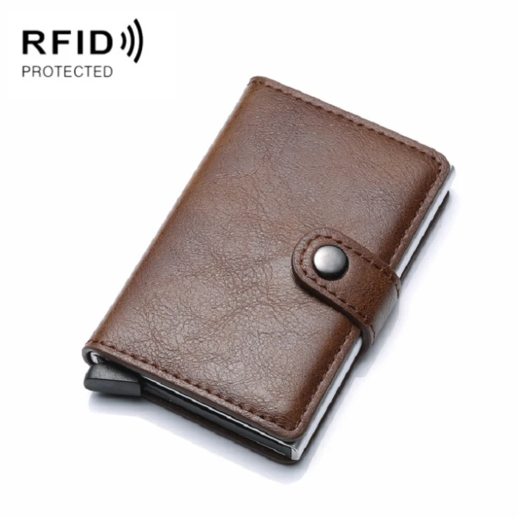 

Leather Place Gift Rfid Wallet PU Aluminum Alloy Card Case Blocking Men Wallets Business Phone Card Holder Custom