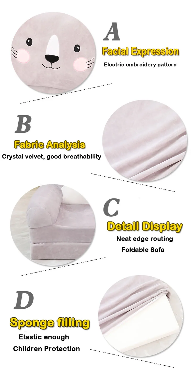 20,47 /× 19,69 /× 8,27 pollici Ape Cartoon Sofa for Kids Cute Animal Poltrona Toddlers Peluche Divano in cotone PP Colorato Dog Bee Owl Rabbit Mobili per bambini
