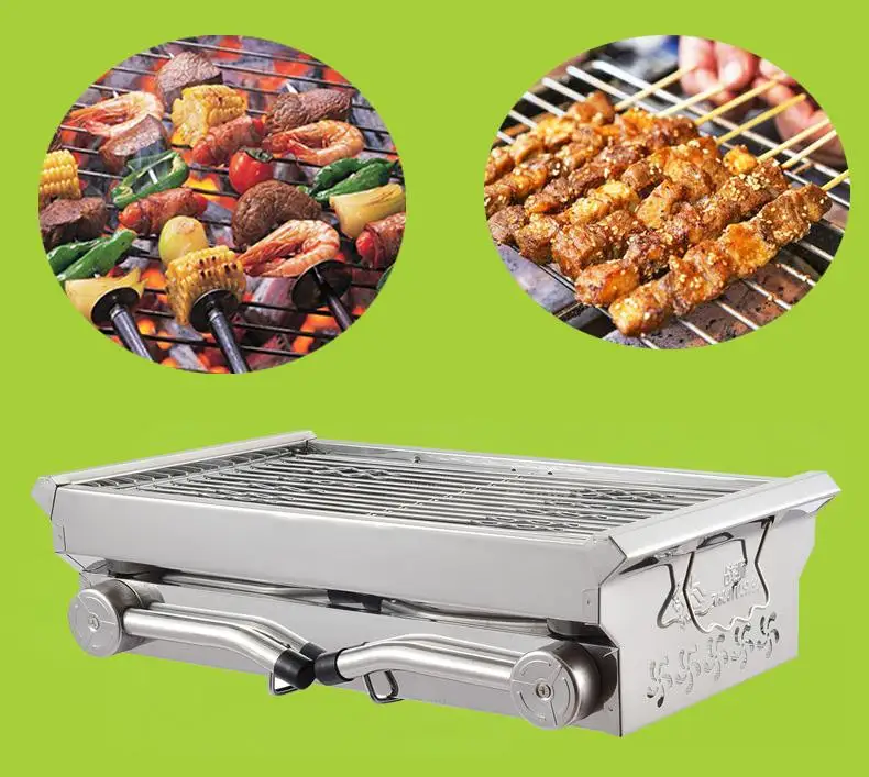 Outdoor Camping Garden Portable Stainless Steel Barbecue Grill Smoker Folding Table Charcoal  BBq Grill