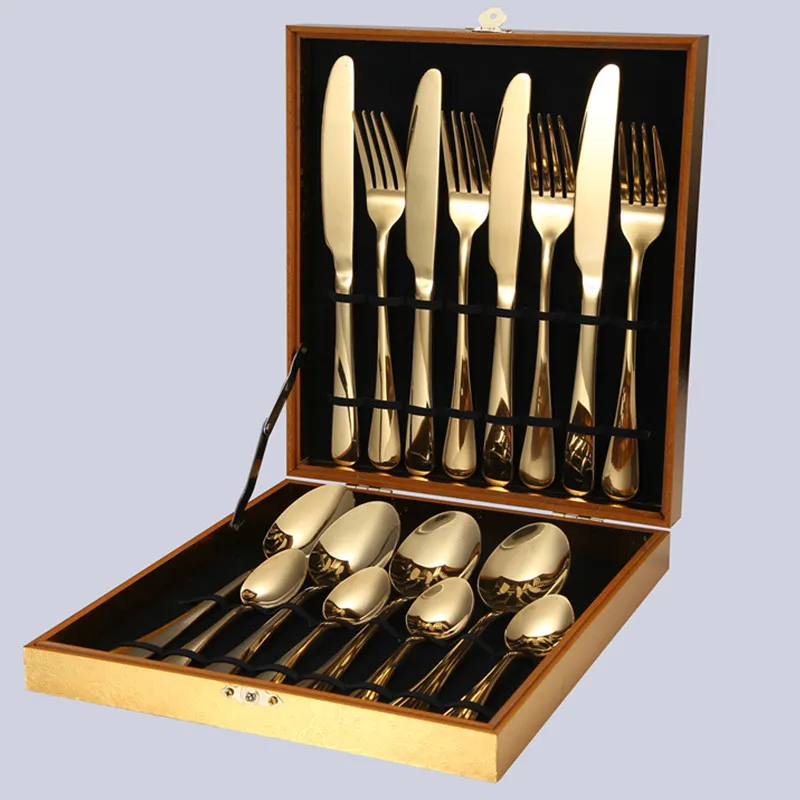 

Amazon Hot Sale 16 Pcs High Quality Luxury Silver Gold Serving Spoon Set Stainless Steel Cutlery Set, 5 colors