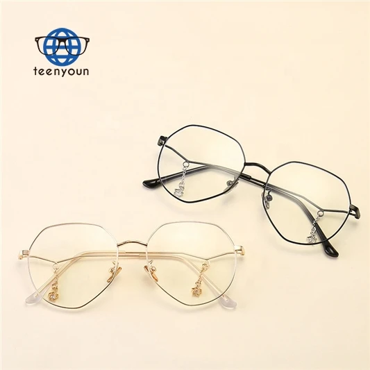 

Teenyoun Eyewear Oversized Irregular Polygon Metal Frame Plain Spectacles Fashion Ins Style Star Pendant Legs Eyeglasses