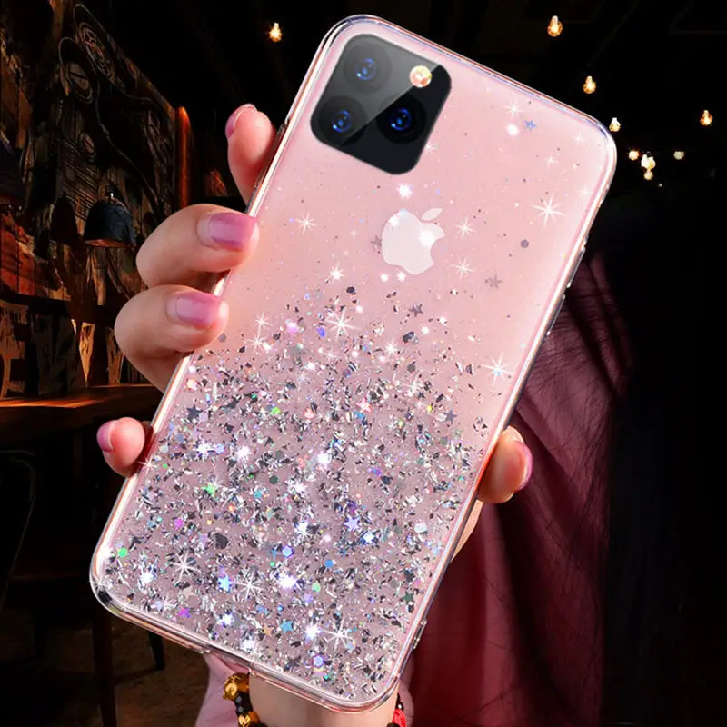 

Luxury Bling Glitter for iPhone 12 11 Pro X XS Max XR SE 2020 Phone Case for iPhone 7 8 6 6S Plus TPU Transparent Phone Cover