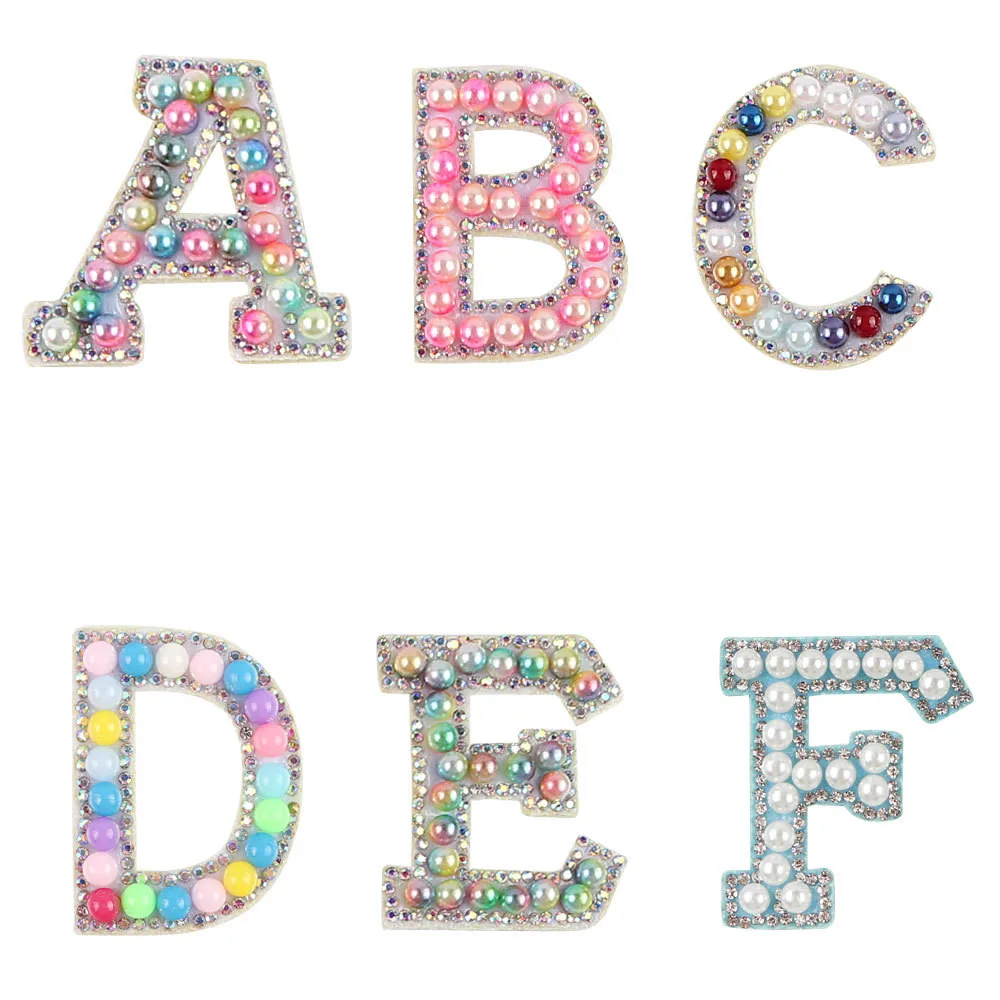 

26 letter/set pearl letter patches handmade rhinestone A-Z alphabet patches for garment bag clothing embellishment, Picture shows