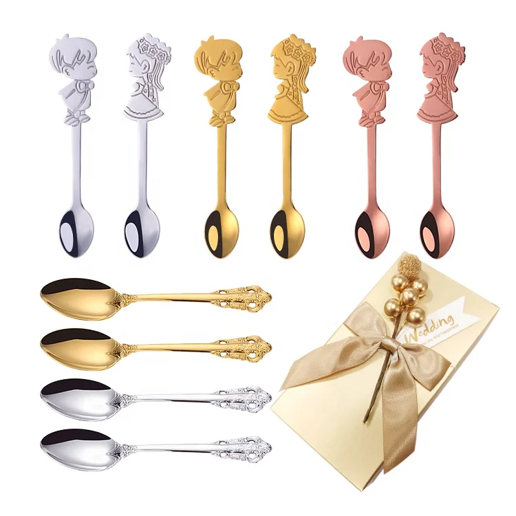

Couple Set Cutlery Box Spoon Gold Coffee Tea Weeding Stainless Steel Metal Favors Return Door Wedding Gifts For Guests Souvenirs, Silver/gold/rose gold/black/colorful/blue ect.
