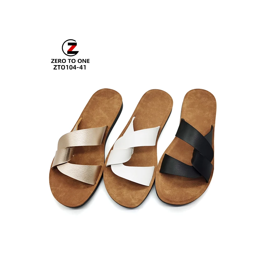 

High street fashion Not easy to break Microfiber Cross band flip flop cute indoor slipper white rubber sandal black shoes, Customized color