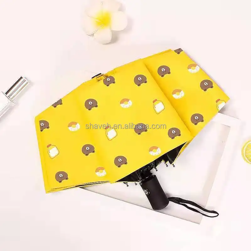 

OEM Portable 3 folding sunlight proof anti-UV durable cartoon and creative umbrella