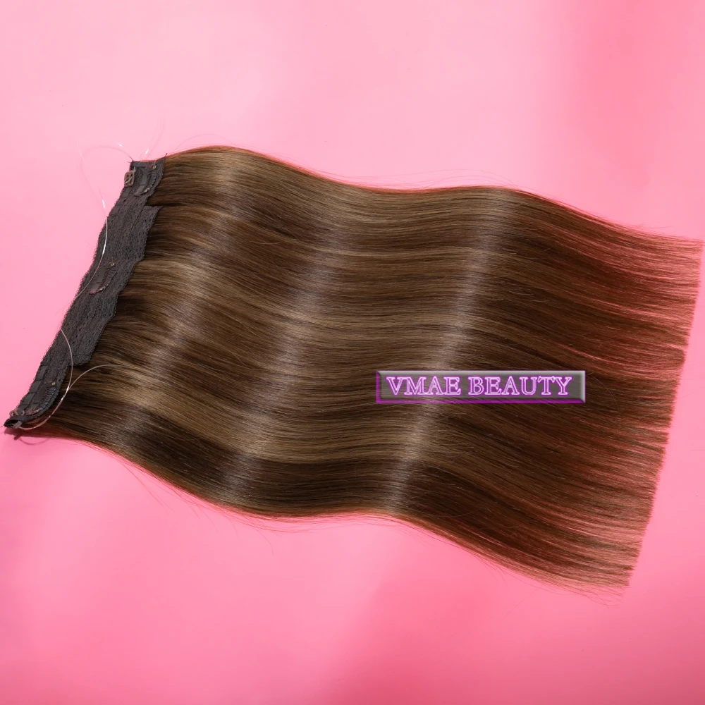 

Vmae Hot Selling T#4-#6 Straight Double Drawn Cuticle Aligned Virgin Raw Hair Soft Smooth Halo Human Hair Extensions