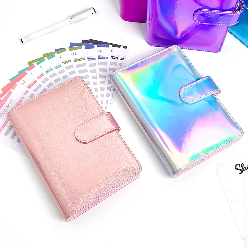 

A6 holographic pu leather notebook budget binder with rainbow laser cover of 6 ring a6 binder budget cash envelopes as planners