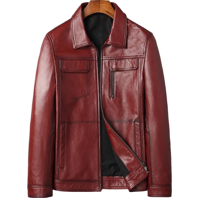 

New Men High quality Collar Motorcycle Punk Leather Jacket With Cheap Price Real Leather Coat