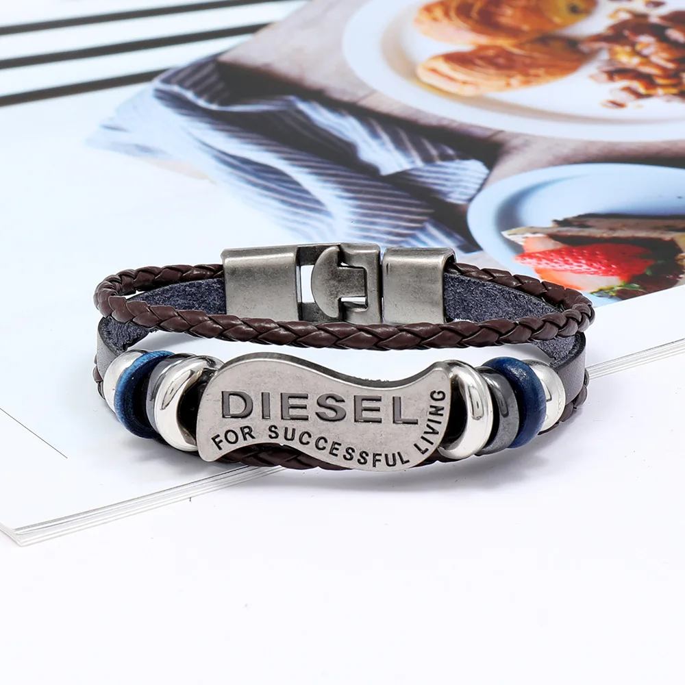 

Personality Hot Fine Jewelry Bracelets Alloy Leather Retro Hand-woven Cowhide Bracelet