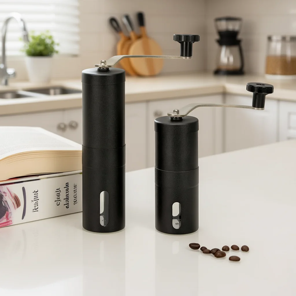 Black Stainless Steel Manual Coffee Grinder With Ceramic Burr Core