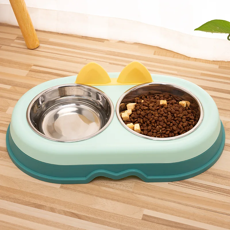 

Dog bowl double stainless steel pet basin supplies slow food bowls