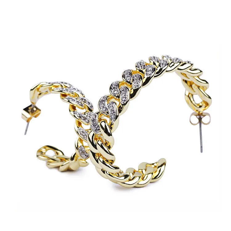 

European and American creative Cuban chain earrings custom wholesale s925 sterling silver zircon earrings, Picture shows