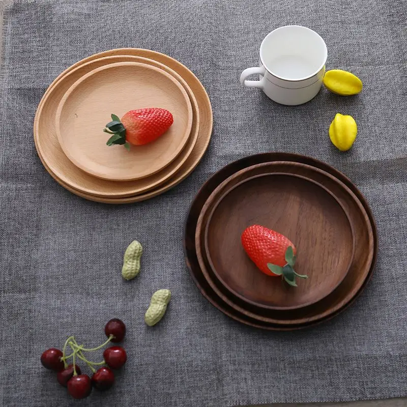 

Wholesale Wooden Food Serving Plate Restaurant Hotel Snack Plate Hot Sale Round Wood Plate, Wood color