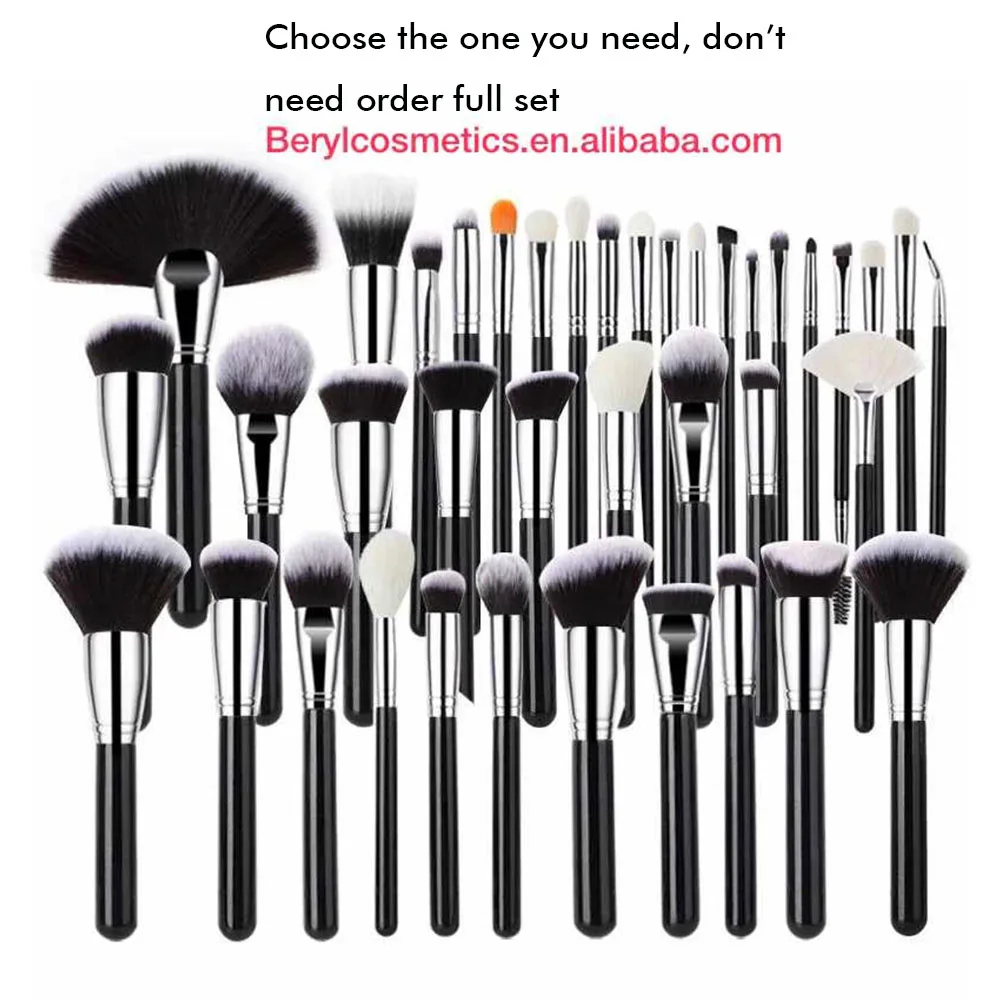 

40 different shapes professional makeup brushes set black wooden handle silver high quality custom logo make up cosmetics tools