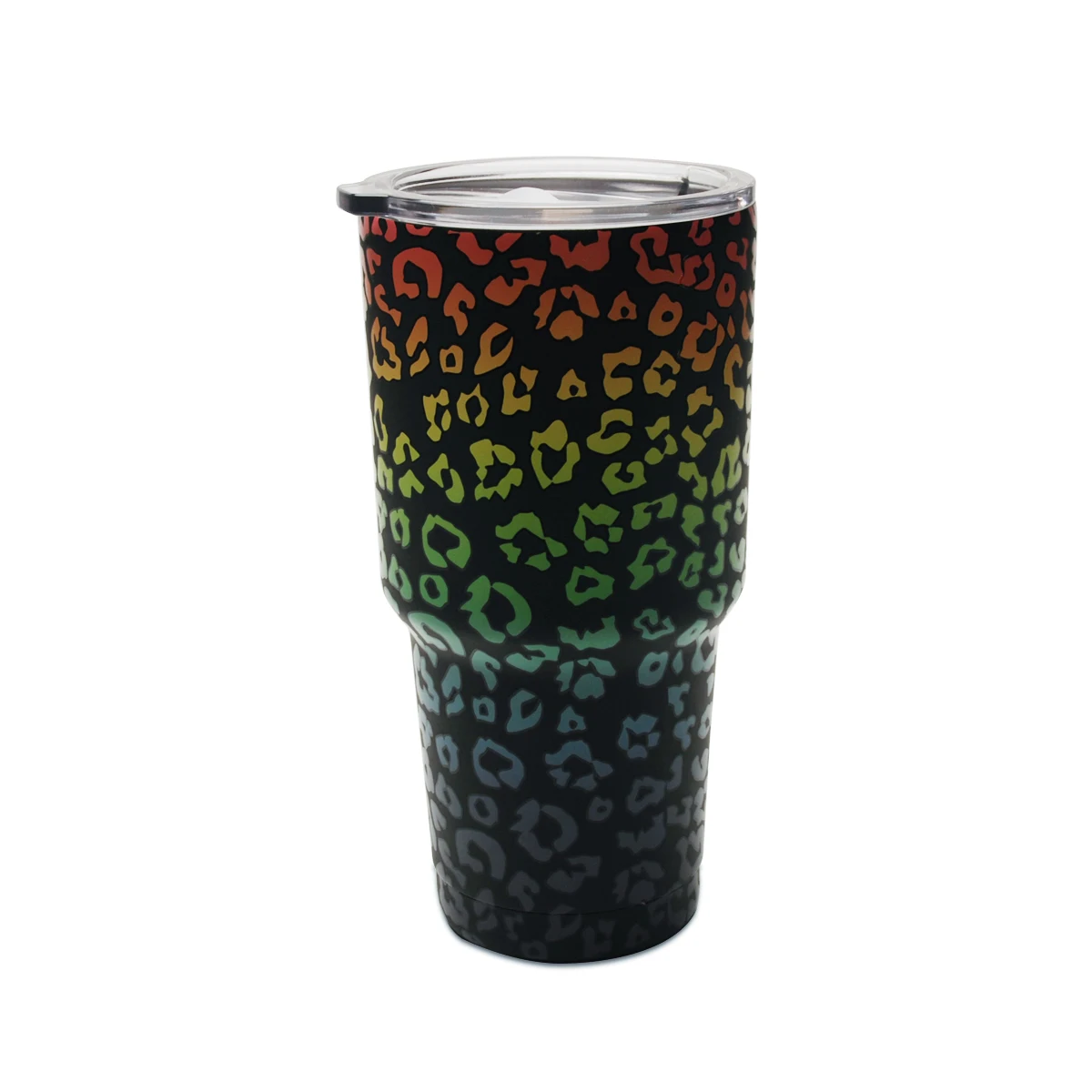 

30oz Black Bottom Color Leopard Stainless Steel Double Wall Vacuum Ice Hot Drinking Lided Tumbler DOM113-1175, As pics