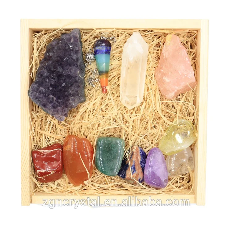 
Wholesale customized Reiki crystal healing stones Chakra gift set with box  (62440248733)