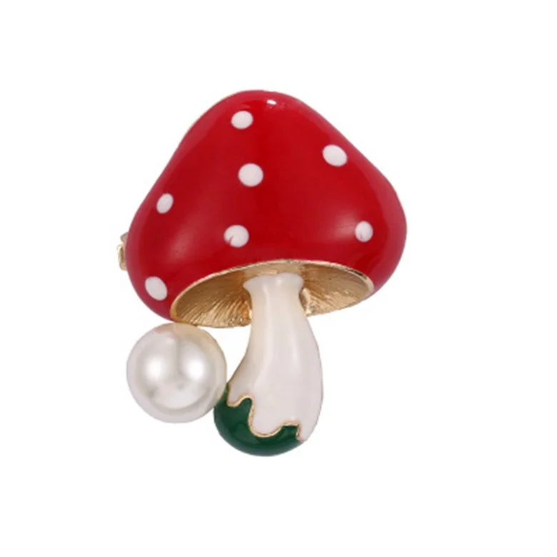 

Cartoon Mushroom Color Brooch Dripping Oil Alloy Plant Brooch Classic Women's Pearl Brooch, Colorful