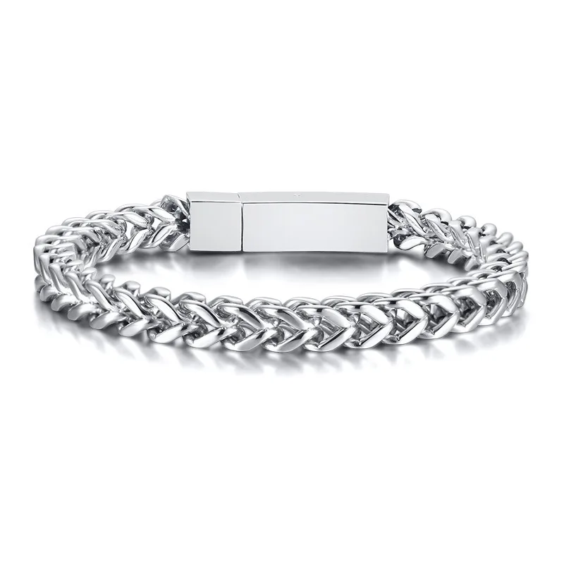 

Stainless Steel Six-Sided Grinding Bracelet Black Steel Color Men'S Thick Chain Simple Hip-Hop Personality Titanium Bracelet, Silver
