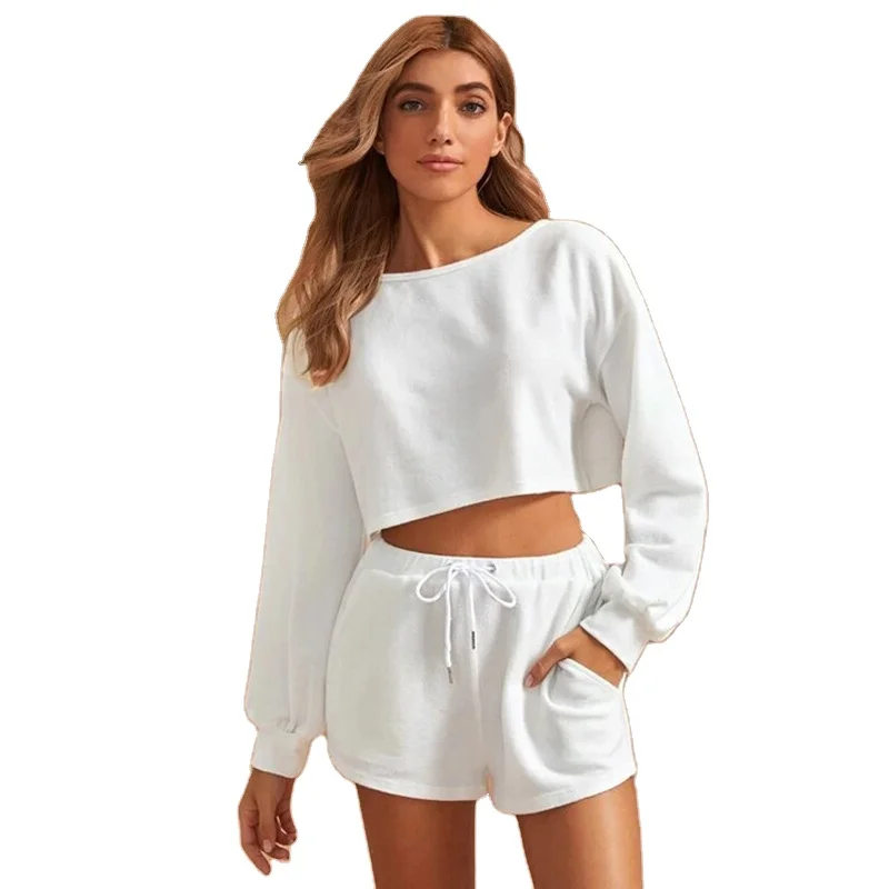 

2021 fashion new breathable long-sleeved knitted ladies casual two-piece suit