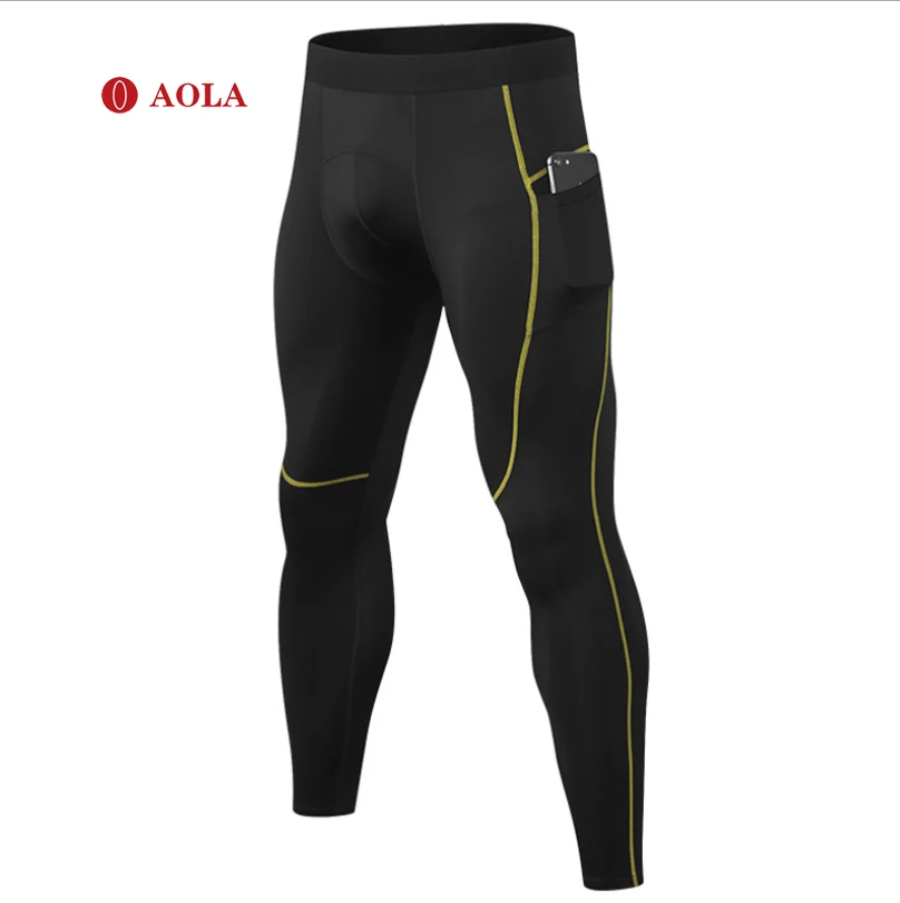 

AOLA Men High Waist Pocket Pants Waisted Print Sportwear Exercise Running Sports Leggings, Pictures shows