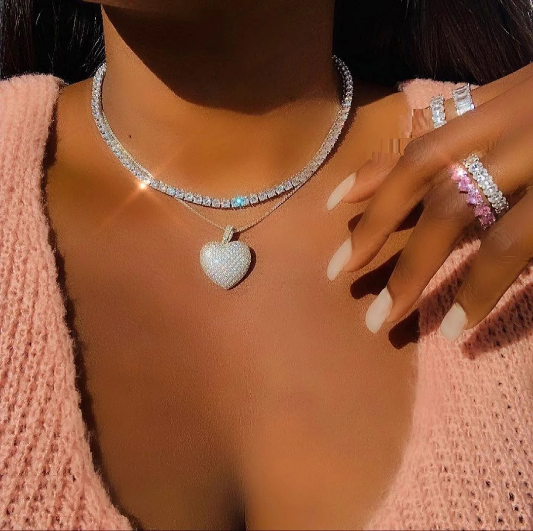 

2022 Valentines design for lover girlfriend fashion gift jewelry micro pave cz big ice heart necklace, Rose gold