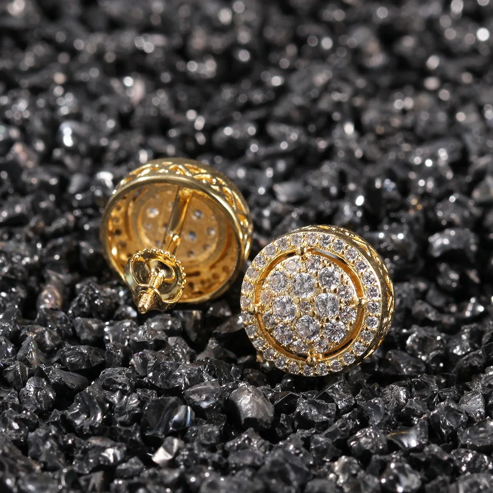 

Hip Hop Iced Out Round Bling Stud Earring Men Hip Hop Luxury Rhinestone Geometry Stud Earrings For Women Jewelry, Picture shows