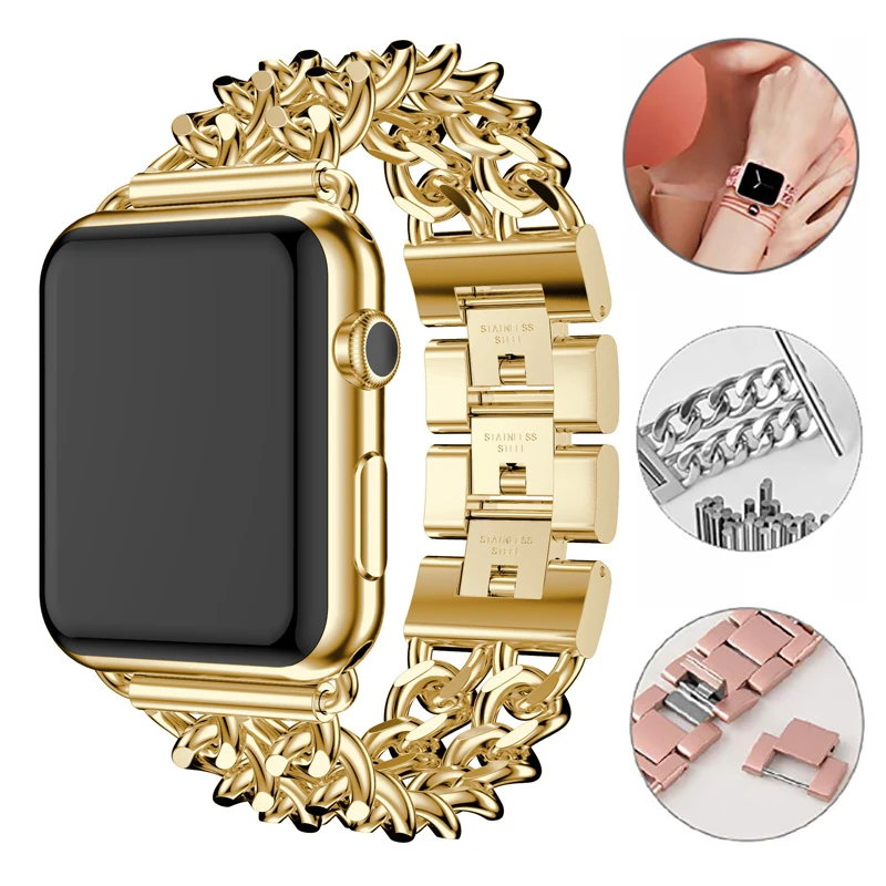 

Band For Apple Watch Band Loop Bracelet Luxury Smartwatch Metal Band Stainless Steel Watch Chain Strap