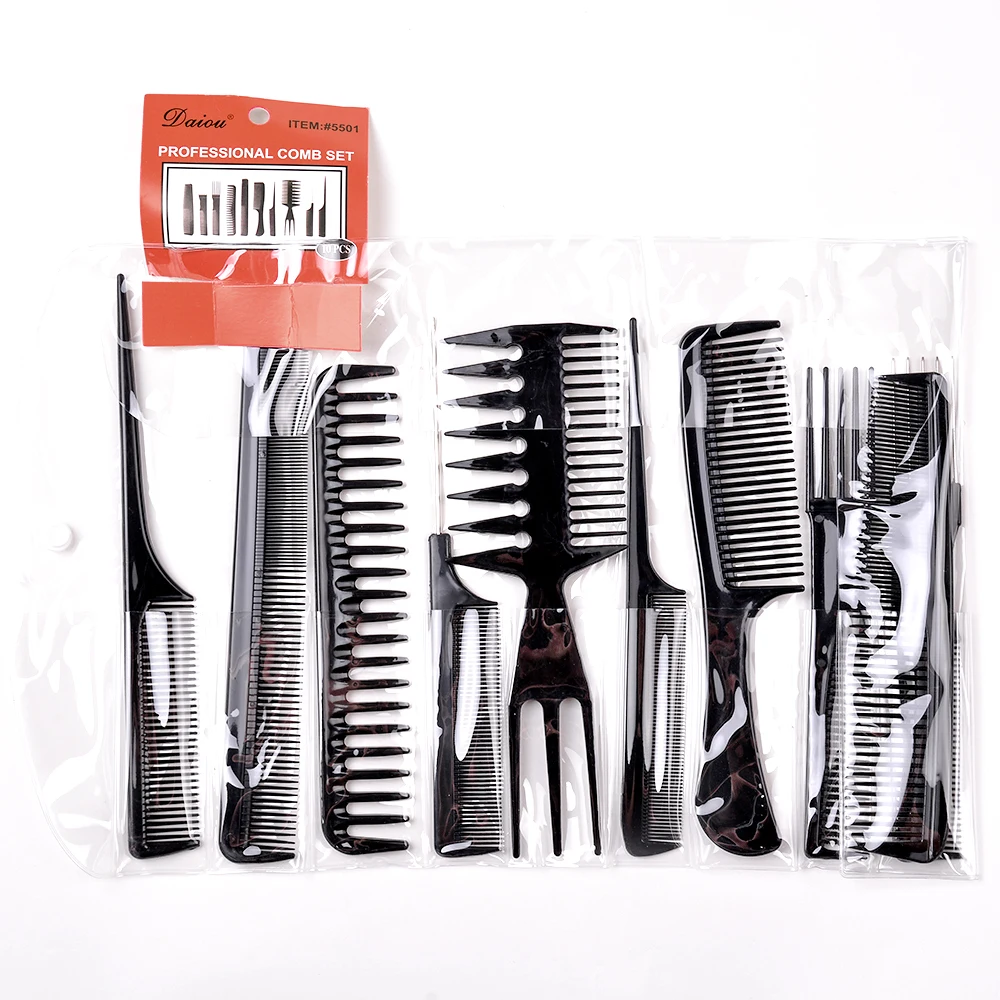 

Professional high quality comb sets 10 pcs comb sets Good sales Easy for using Many kinds of comb sets for personal, Black