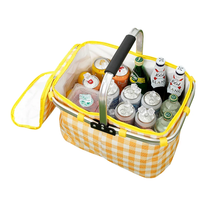 

Large Picnic Basket Shopping Travel Camping Grocery Bags Foldable Insulated Picnic Basket with lid