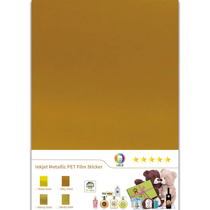 China Wholesale A4 Matte Gold  Inkjet Metallic PET Film Sticker