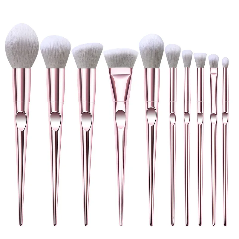 

HZM Factory Wholesale 10 PCS Plating Laser Rose Gold Handle Makeup Brushes With Gorgeous Bag Makeup Brush Set, Customized