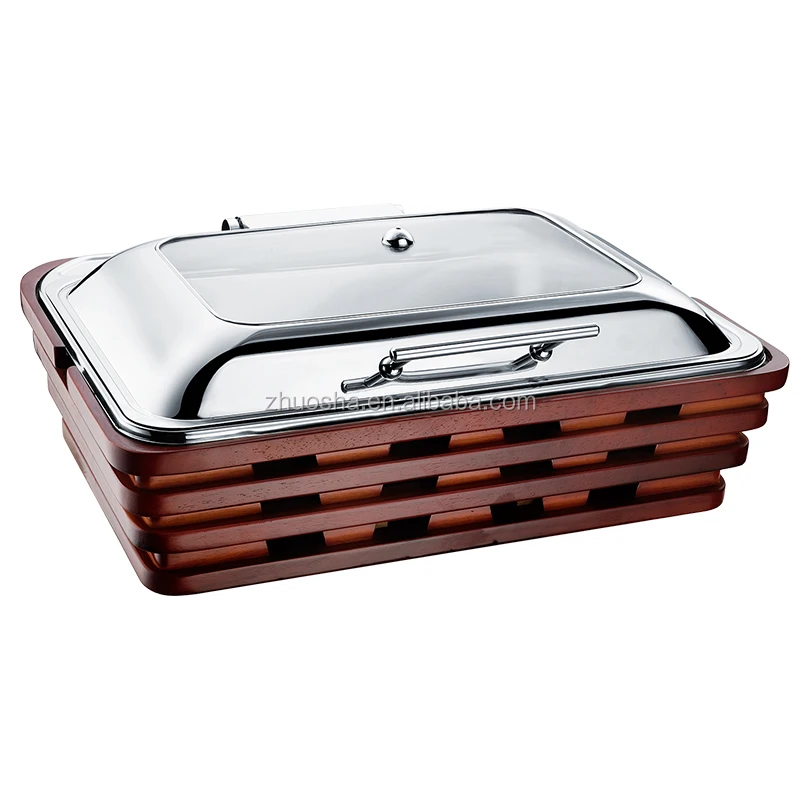 9l Stainless Steel Wooden Round Roll Top Chafing Dish Buffet Set Luxury